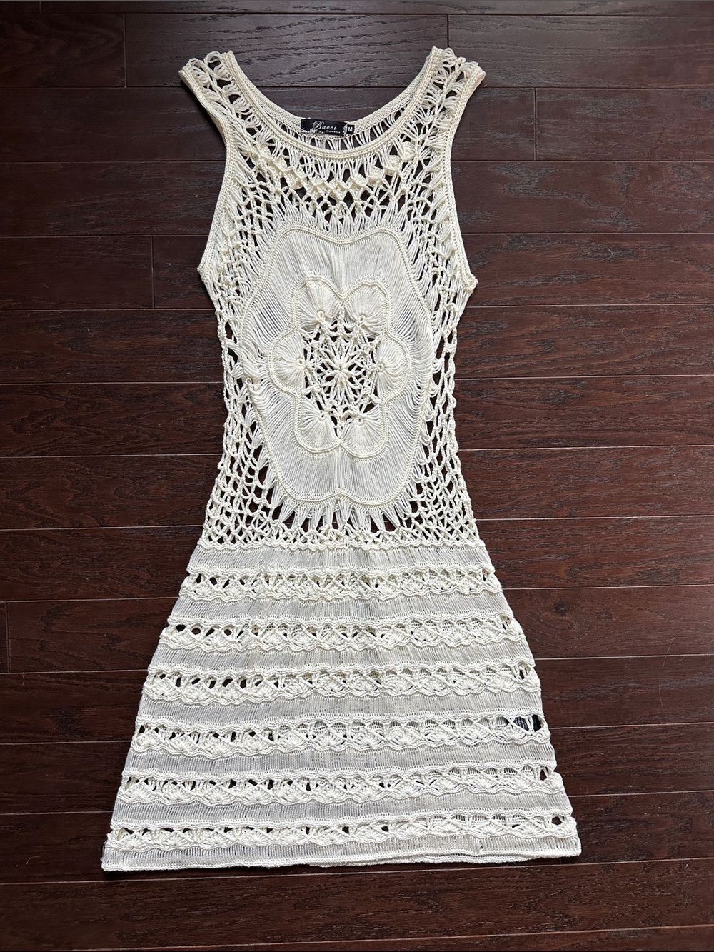 Crochet Tank Dress - Cream Sleeveless Summer Dress/ cover up